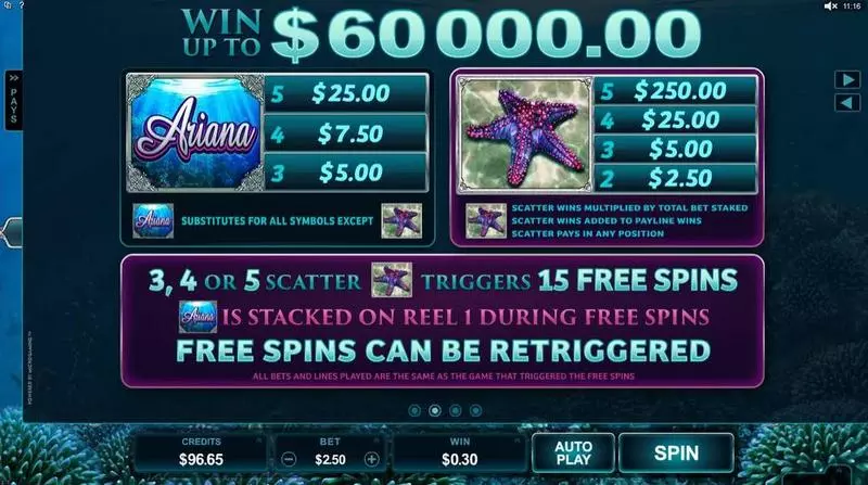Ariana Microgaming Slot Info and Rules