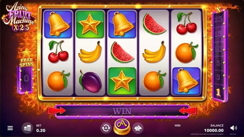 Azino Fruit Machine x25 Mascot Gaming Slot Main Screen Reels