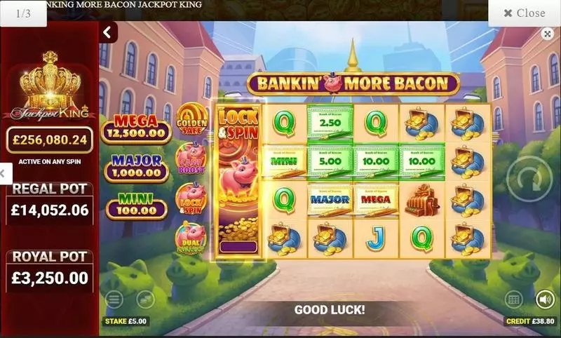 Bankin' more bacon Jackpot King Blueprint Gaming Slot Introduction Screen