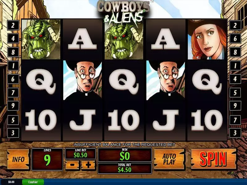 Cowboys and Aliens PlayTech Slot Main Screen Reels