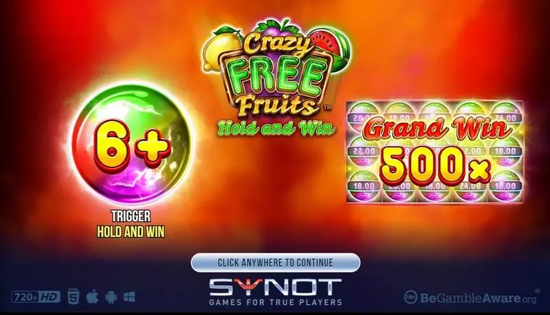 Crazy Free Fruits Synot Games Slot Introduction Screen