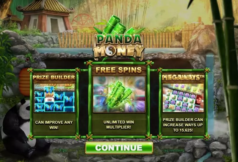 Panda Money Big Time Gaming Slot Introduction Screen