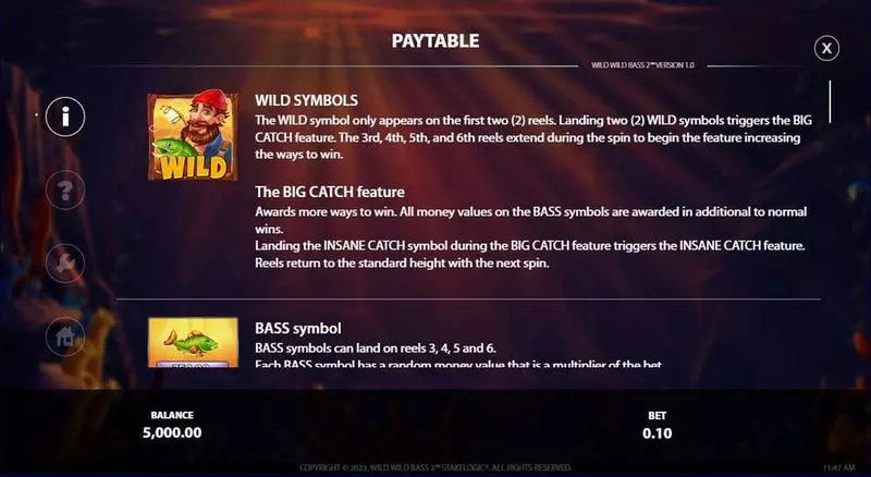 Wild Wild Bass 2 StakeLogic Slot Paytable