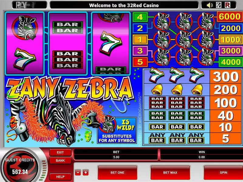 Zany Zebra Microgaming Slot Main Screen Reels