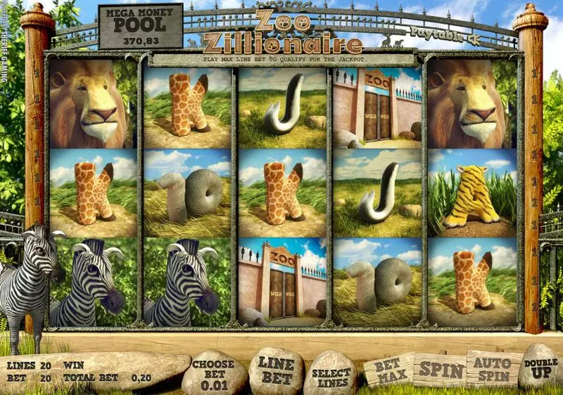 Zoo Zillionaire Sheriff Gaming Slot Main Screen Reels