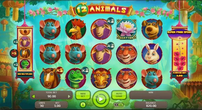 12 Animals Booongo Slot Main Screen Reels
