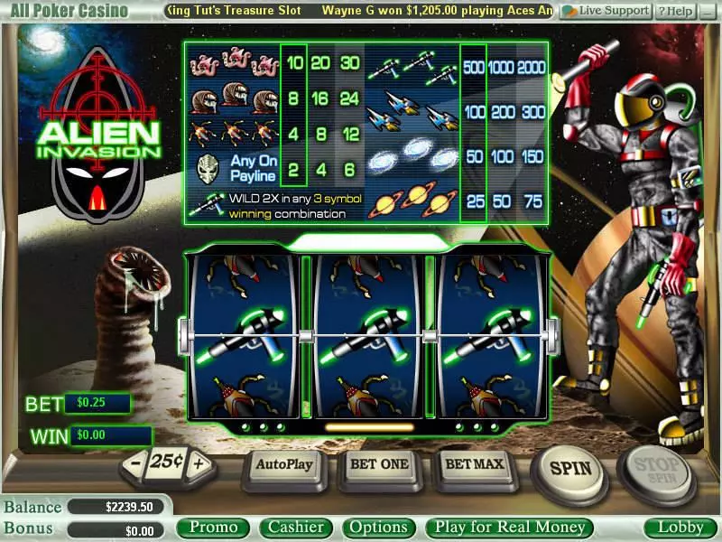 Alien Invasion WGS Technology Slot Main Screen Reels
