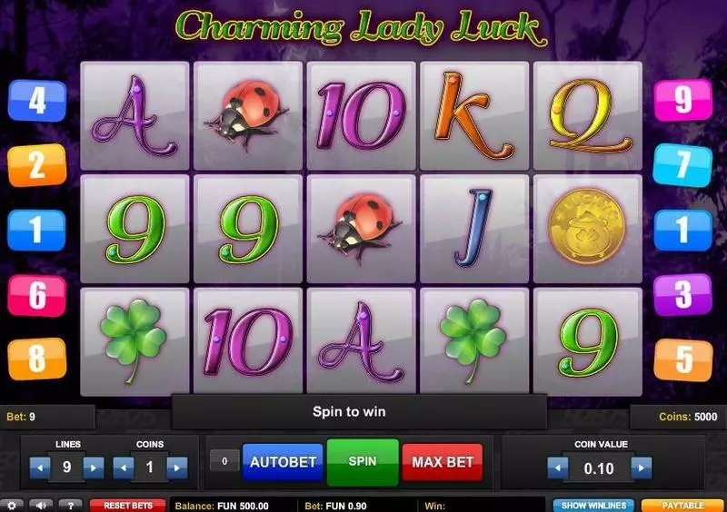 Charming Lady Luck 1x2 Gaming Slot Main Screen Reels