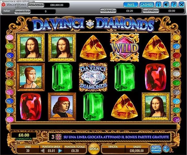 Da Vinci Diamonds IGT Slot Introduction Screen