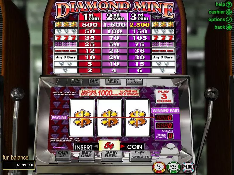 Diamond Mine RTG Slot Main Screen Reels