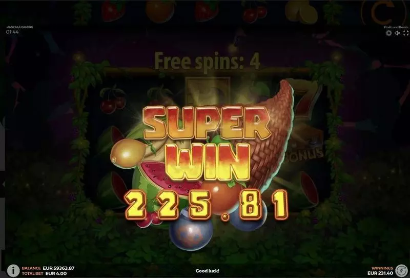 Fruits and Bombs Mancala Gaming Slot Introduction Screen