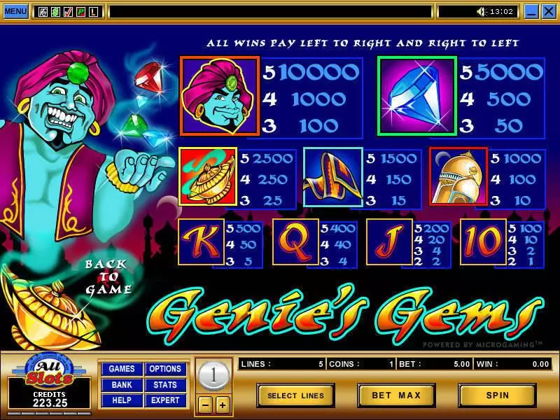 Genie's Gems Microgaming Slot Info and Rules