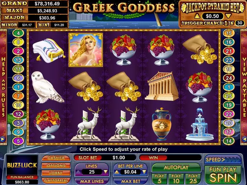 Greek Goddess NuWorks Slot Main Screen Reels