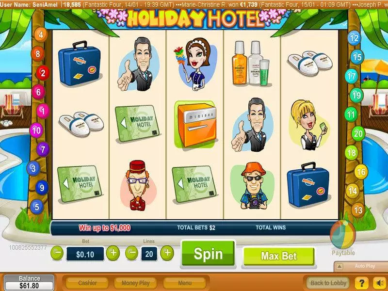 Holiday Hotel NeoGames Slot Main Screen Reels