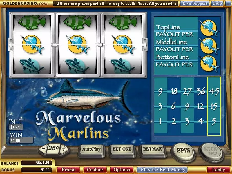 Marvelous Marlins WGS Technology Slot Main Screen Reels