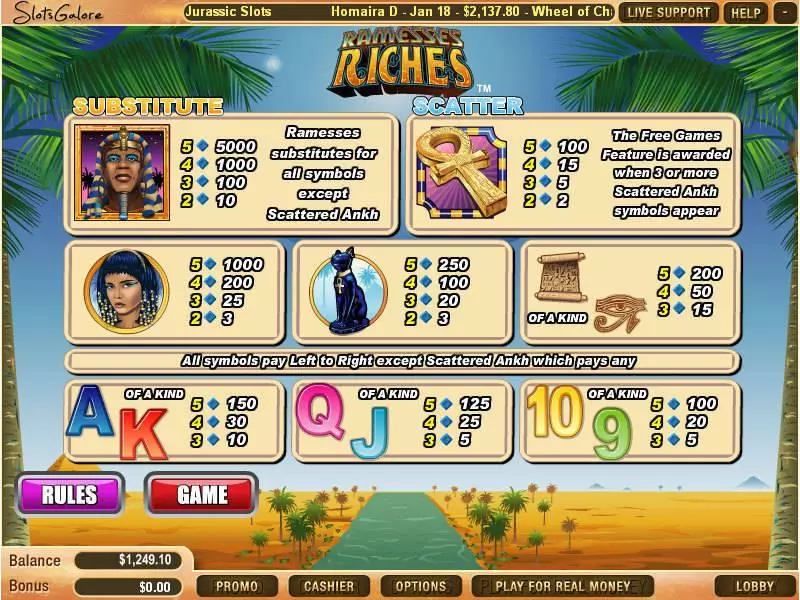 Ramesses Riches WGS Technology Slot Info and Rules