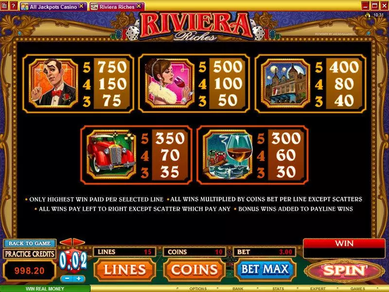 Riviera Riches Microgaming Slot Info and Rules