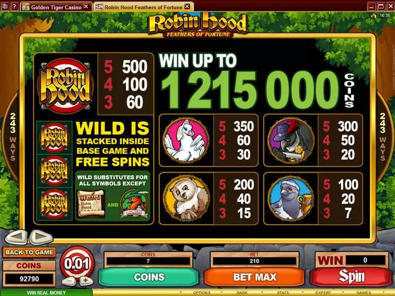 Robin Hood Feathers of Fortune Microgaming Slot Info and Rules