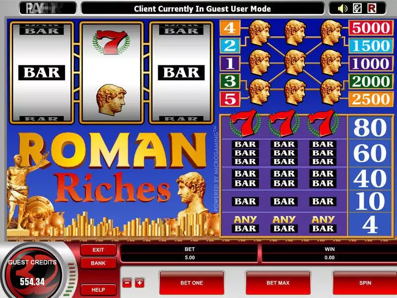 Roman Riches Microgaming Slot Main Screen Reels