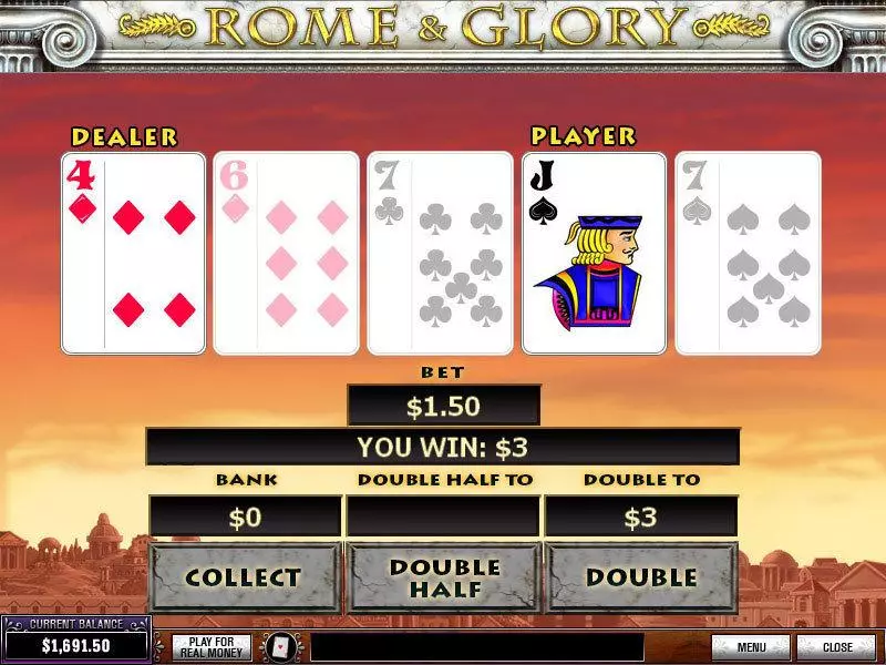 Rome and Glory PlayTech Slot Gamble Screen