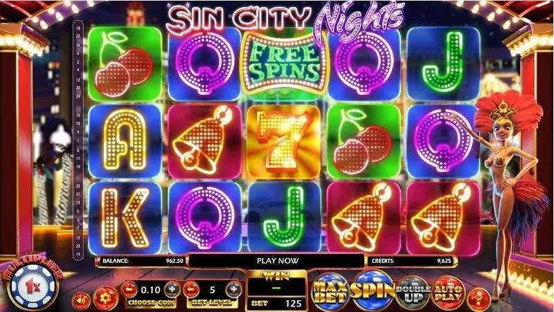 Sin City Nights BetSoft Slot Main Screen Reels