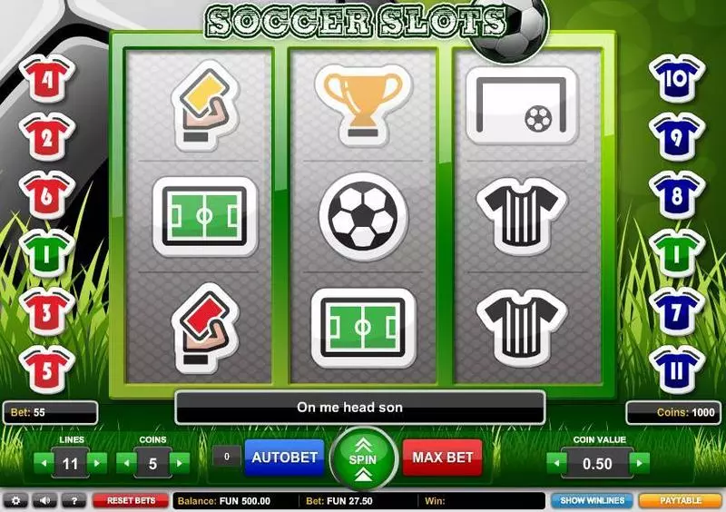 Soccer Slots 1x2 Gaming Slot Main Screen Reels