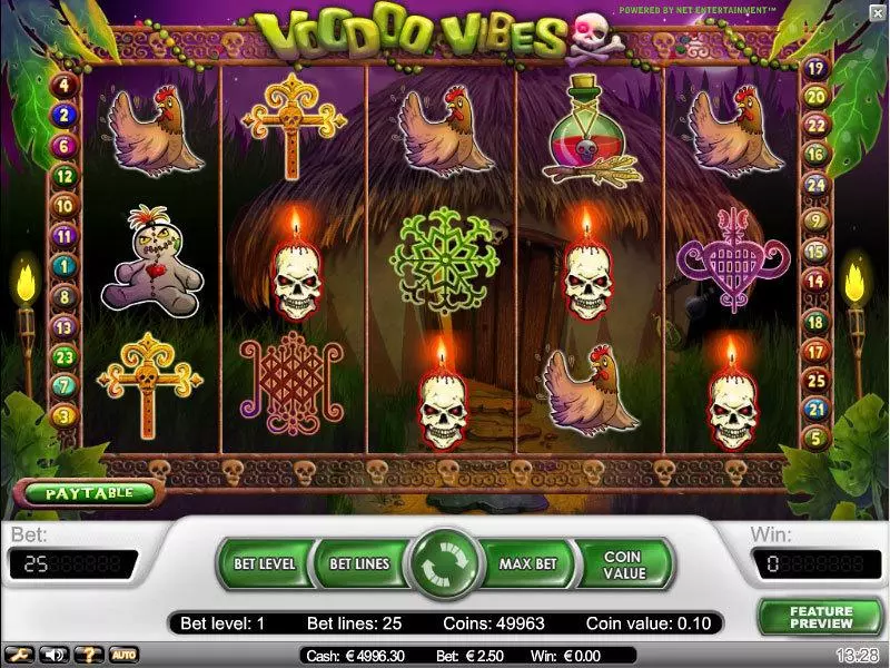 Voodoo Vibes NetEnt Slot Main Screen Reels